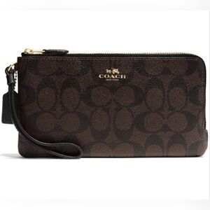 💥2/$75💥 Coach Signature Canvas Double Zip Wristlet F54057